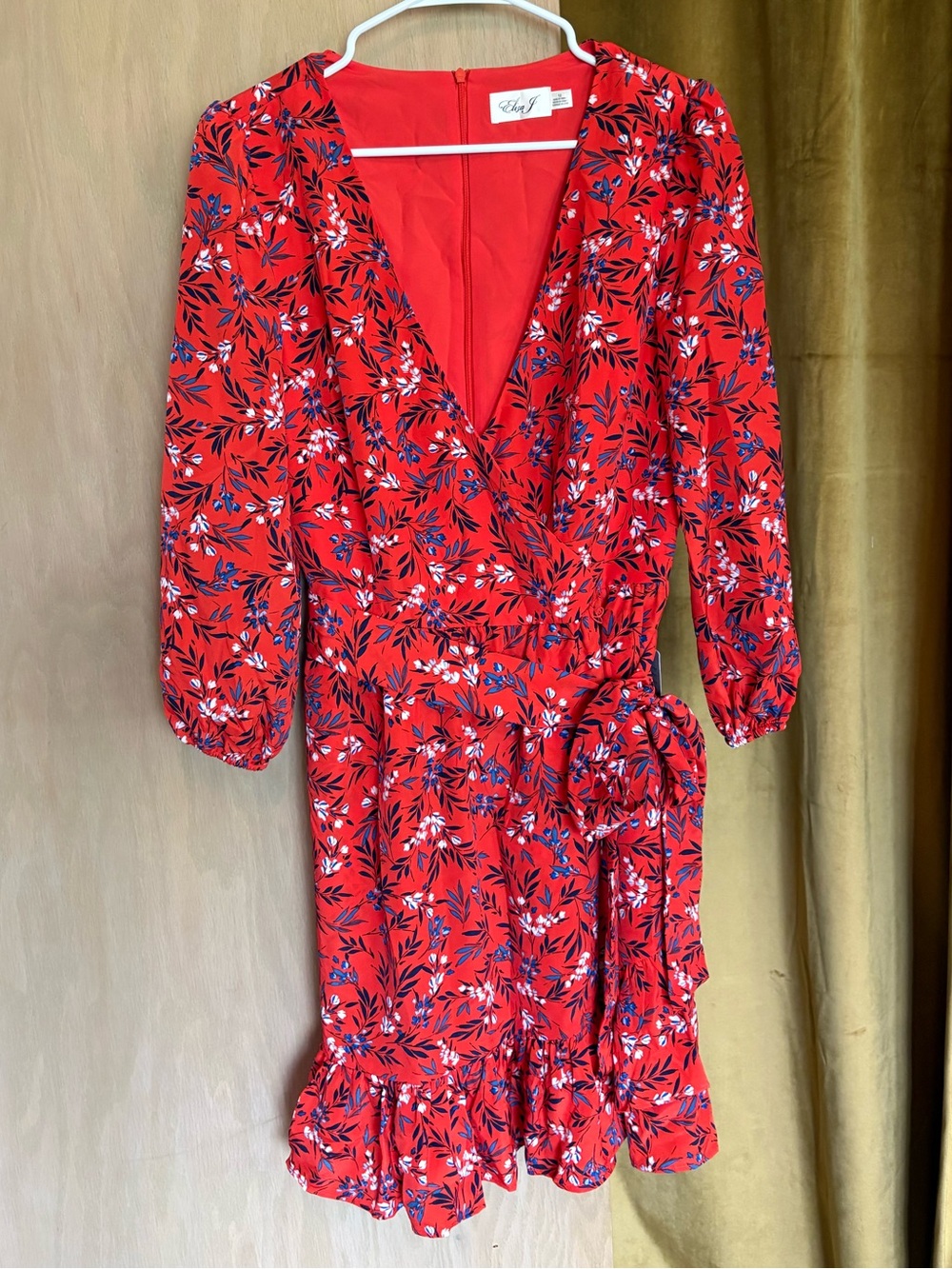 Eliza J Red Floral Wrap-Style Mini Dress